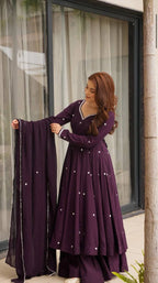 Yash Enterprise Wine Roman Silk Embroidery Party Wear Suit Set | Grocsy
