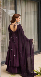 Yash Enterprise Wine Roman Silk Embroidery Party Wear Suit Set | Grocsy