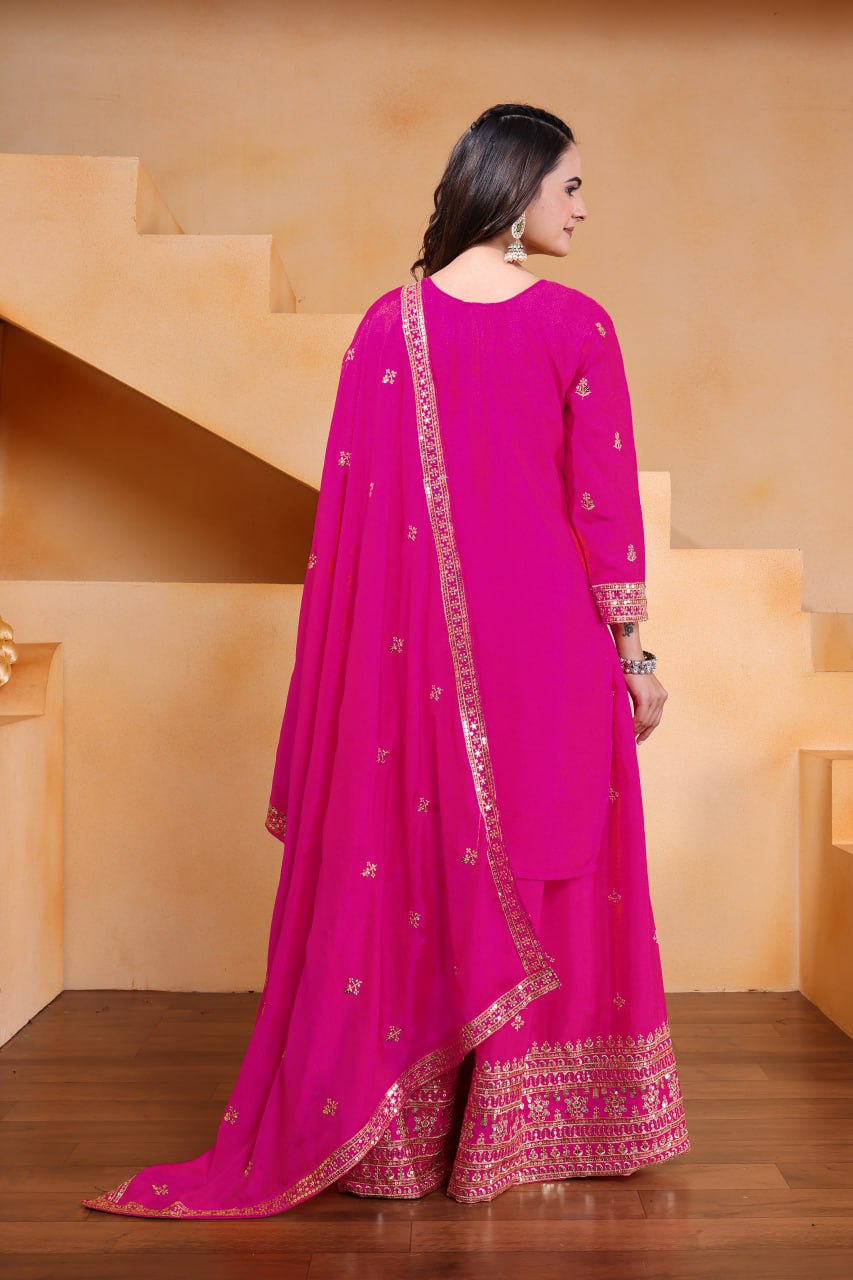Yash Enterprise Pink Chinon Silk Embroidery Party Wear Suit Set | Grocsy
