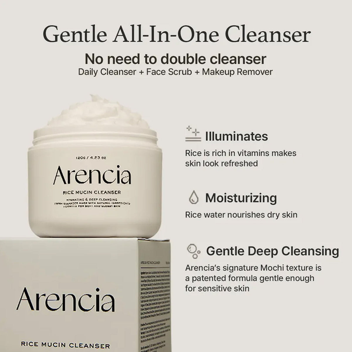 Arencia Rice Mucin Cleanser | Grocsy