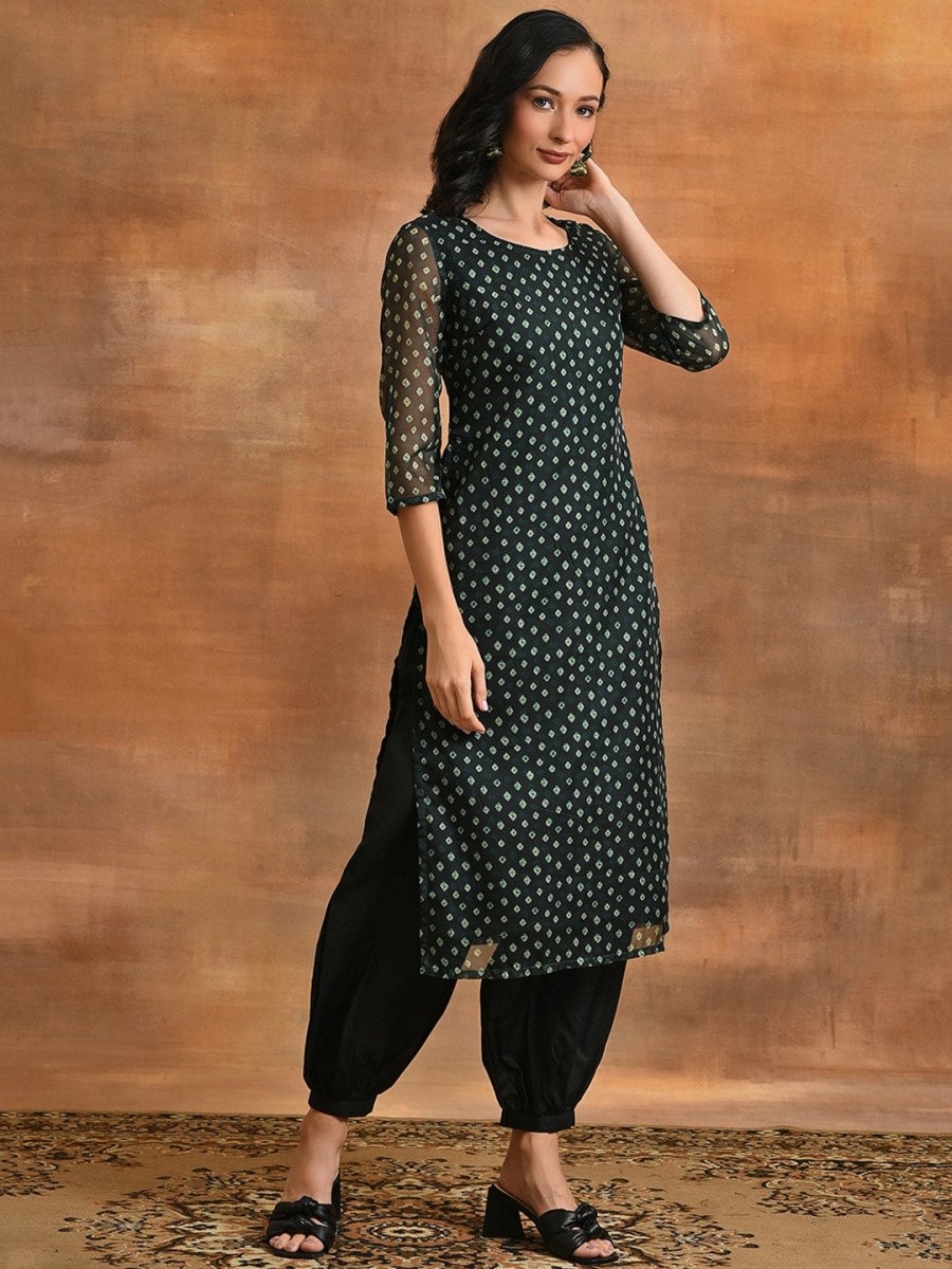 Aks Bandhani Printed Organza Anarkali Kurta | Grocsy