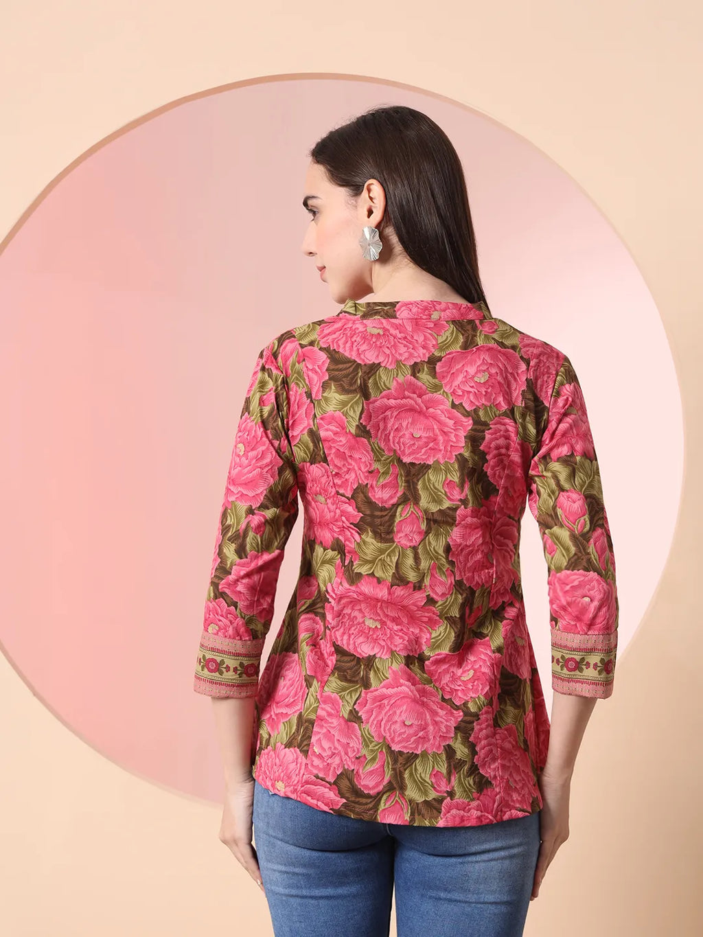 Yufta Pink Pure Cotton Gathered Or Pleated Top | Grocsy