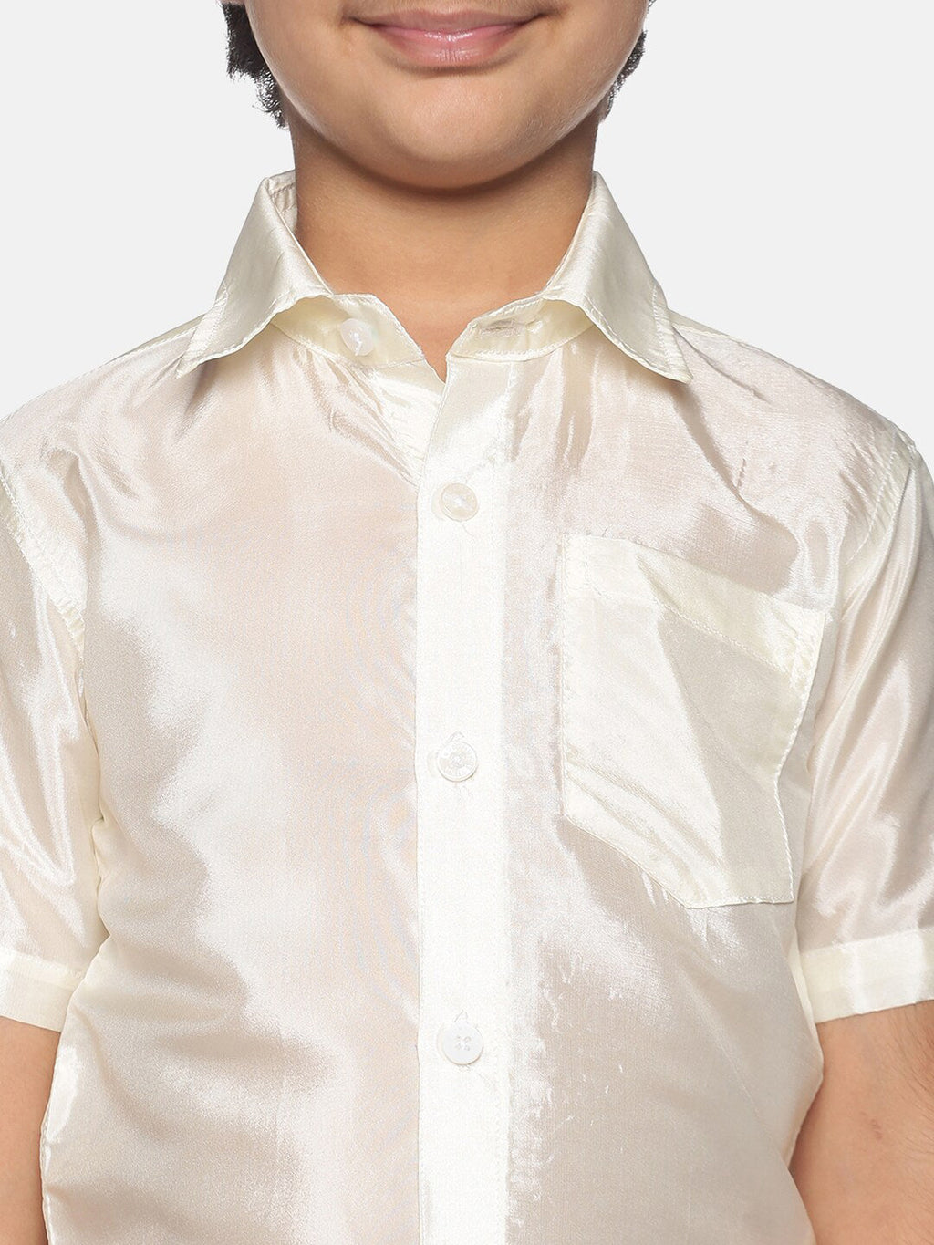 Sethukrishna Boys Cream-Coloured & Gold-Toned Shirt with Dhoti | Grocsy