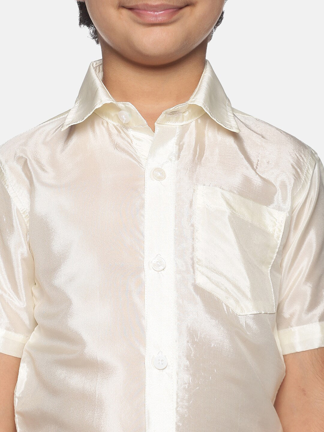 Sethukrishna Boys Cream-Coloured & Gold-Toned Shirt with Dhoti | Grocsy