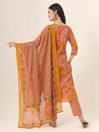 Yufta Mustard Pure Cotton Straight Kurta Pants Dupatta Set | Grocsy