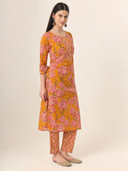 Yufta Mustard Pure Cotton Straight Kurta Pants Dupatta Set | Grocsy
