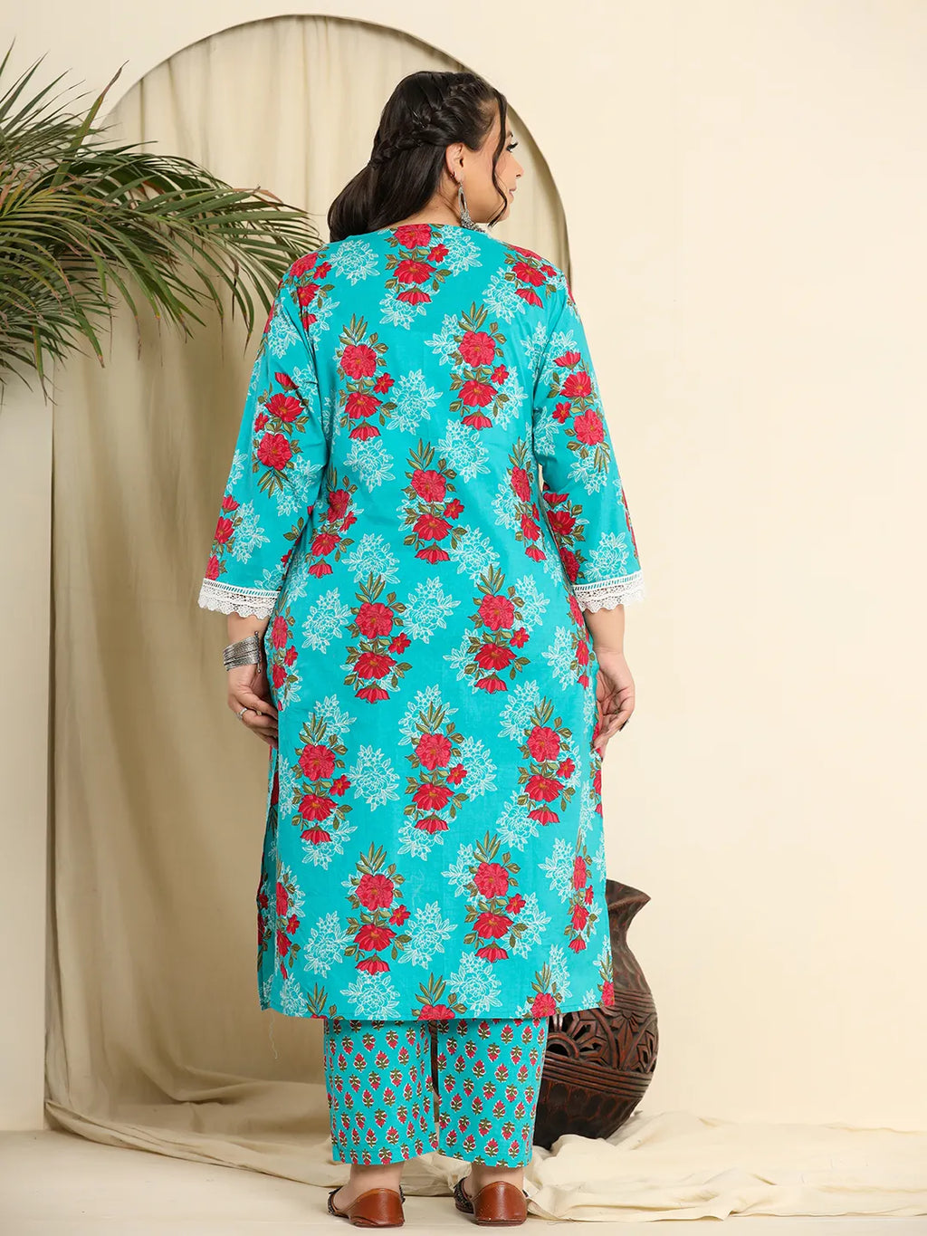Yufta Pure Cotton Blue Kurta Dupatta Pant Set With Handwork | Grocsy