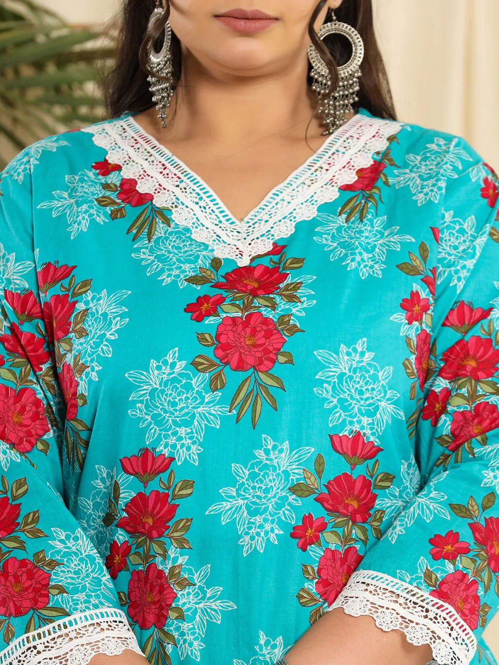 Yufta Pure Cotton Blue Kurta Dupatta Pant Set With Handwork | Grocsy