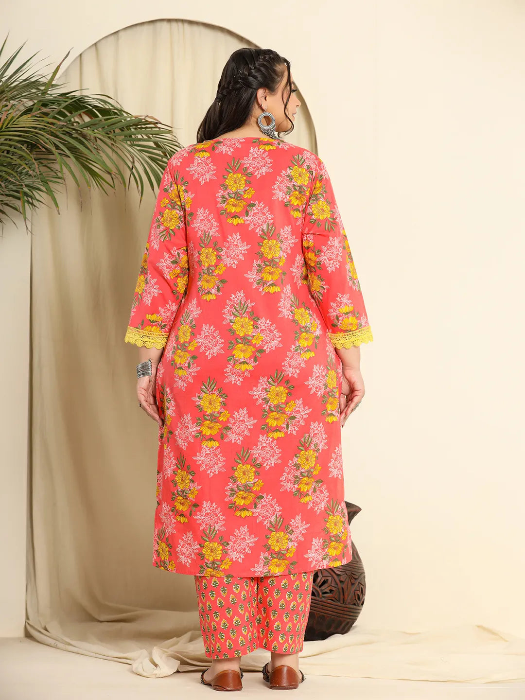 Yufta Pure Cotton Pink Kurta Dupatta Pant Set With Handwork | Grocsy