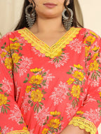 Yufta Pure Cotton Pink Kurta Dupatta Pant Set With Handwork | Grocsy