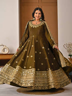 Yash Enterprise Mehndi Vichitra Silk Party Wear Embroidery Suit Set | Grocsy