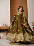 Yash Enterprise Mehndi Vichitra Silk Party Wear Embroidery Suit Set | Grocsy