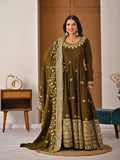 Yash Enterprise Mehndi Vichitra Silk Party Wear Embroidery Suit Set | Grocsy