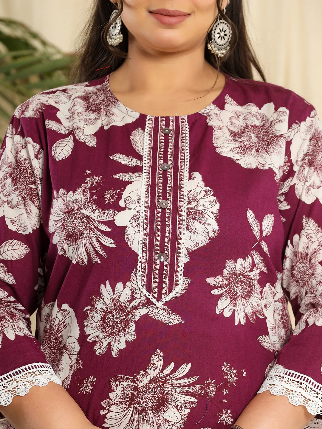 Yufta Purple Pure Cotton Kurta Dupatta Pant Set With Handwork | Grocsy