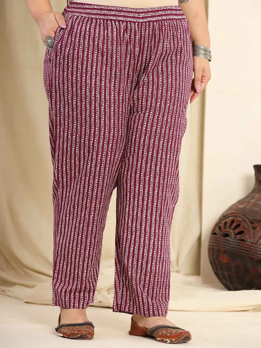 Yufta Purple Pure Cotton Kurta Dupatta Pant Set With Handwork | Grocsy