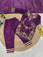 Evanik Purple Premium Chinon Silk Wedding Kids Kurta Set | Grocsy