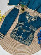 Evanik Blue Premium Chinon Silk Wedding Kids Kurta Set | Grocsy