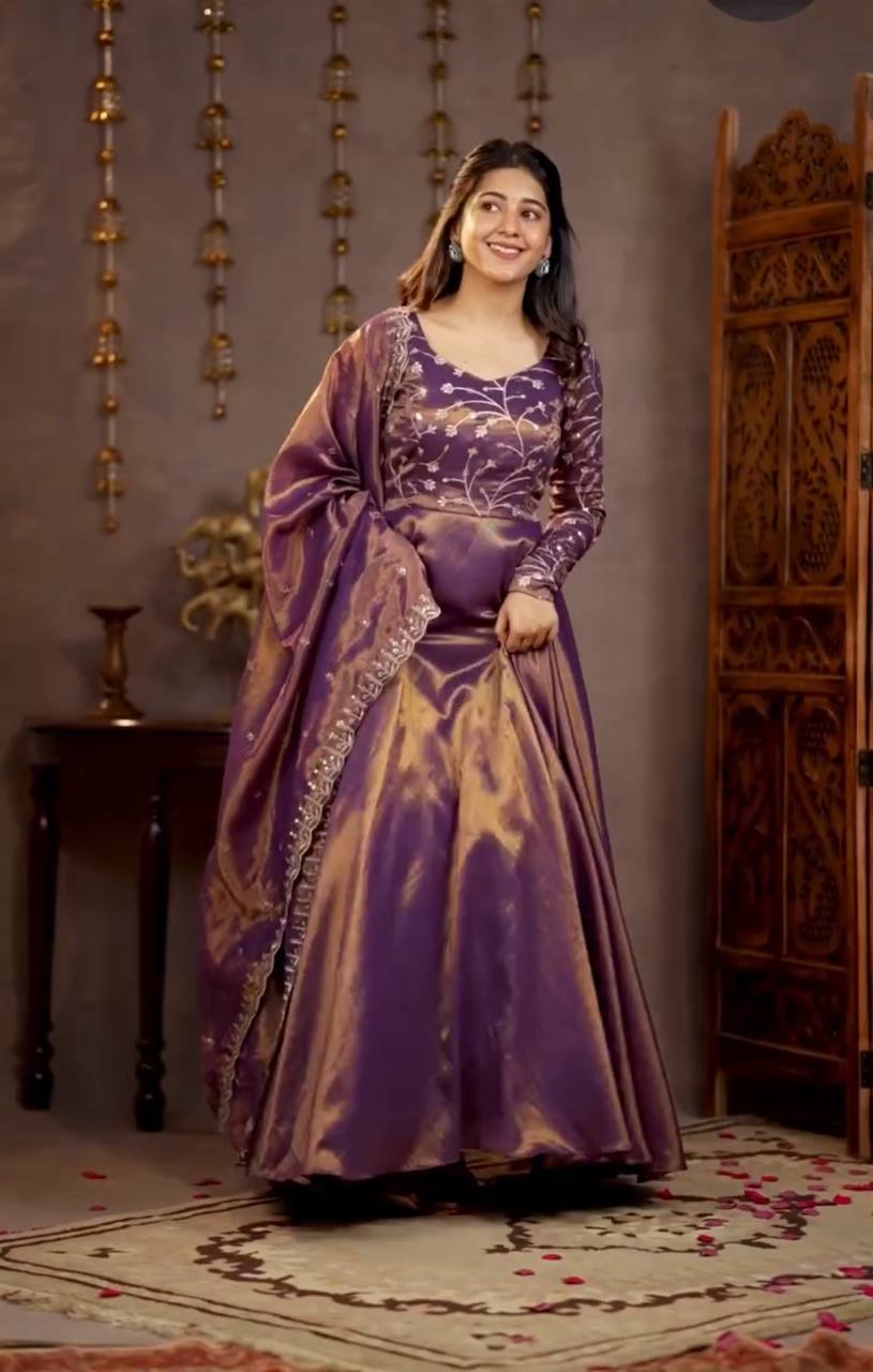 Yash Enterprise Light Purple Cosmos Silk Embroidery Party Wear Suit Set | Grocsy