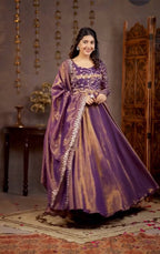 Yash Enterprise Light Purple Cosmos Silk Embroidery Party Wear Suit Set | Grocsy