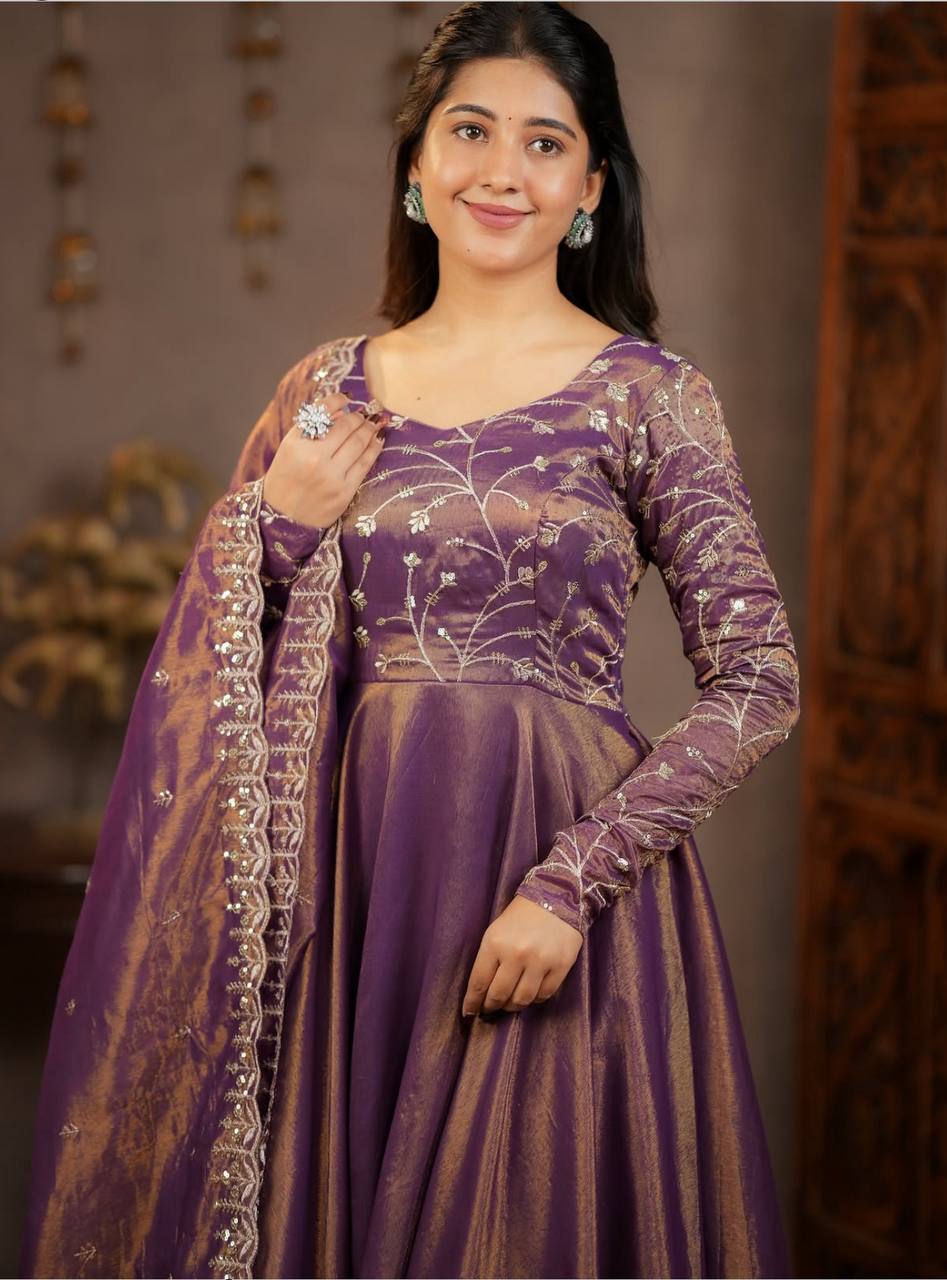 Yash Enterprise Light Purple Cosmos Silk Embroidery Party Wear Suit Set | Grocsy