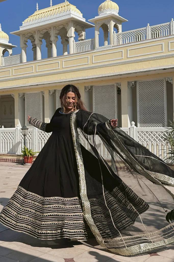 Yash Enterprise Black Rayon Party Wear Embroidery Suit Set | Grocsy