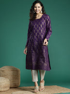 Sangria Ethnic Motifs Printed Gotta Patti Kurta | Grocsy