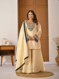 Yash Enterprise Off White Roman Silk Embroidery Party Wear Suit Set | Grocsy