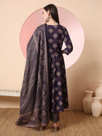 Yufta Purple Pure Cotton Chikankari Anarkali Kurta Dupatta Pant Set | Grocsy