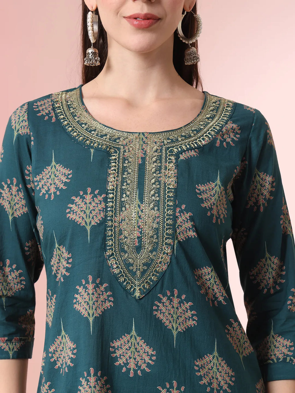 Yufta Green Pure Cotton Chikankari Straight Kurta Dupatta Pant Set | Grocsy