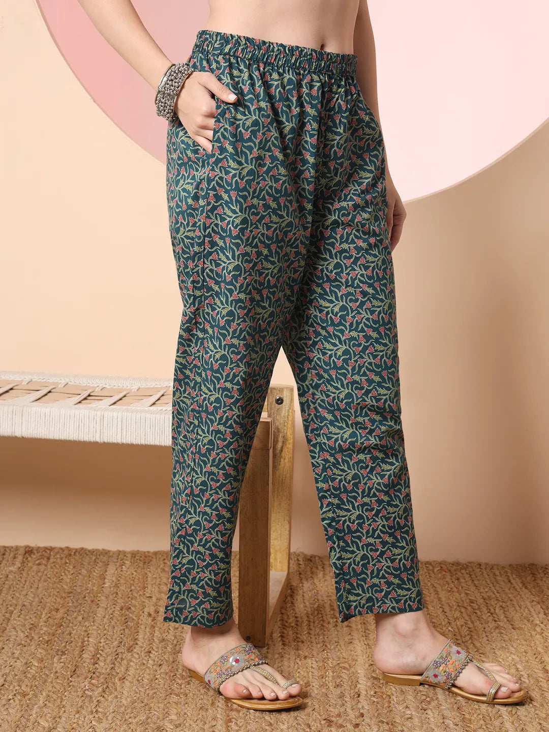 Yufta Green Pure Cotton Chikankari Straight Kurta Dupatta Pant Set | Grocsy