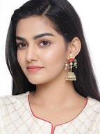 Shoshaa Gold-Polished & Red Enamelled Classic Jhumkas | Grocsy