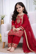 Evanik Red Designer Party Wear Look Kids Top Salwar & Dupata | Grocsy