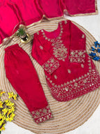 Evanik Red Designer Party Wear Look Kids Top Salwar & Dupata | Grocsy