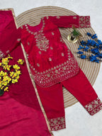 Evanik Red Designer Party Wear Look Kids Top Salwar & Dupata | Grocsy