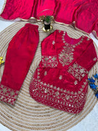 Evanik Red Designer Party Wear Look Kids Top Salwar & Dupata | Grocsy