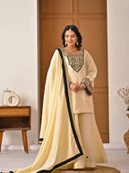 Yash Enterprise Off White Roman Silk Embroidery Party Wear Suit Set | Grocsy
