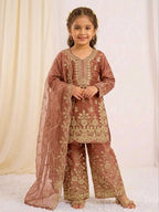 Evanik Orange Designer Wedding Embroidered Work Kids Palazzo Set | Grocsy