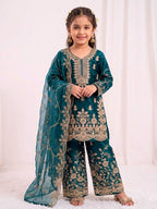 Evanik Blue Designer Wedding Embroidered Work Kids Palazzo Set | Grocsy