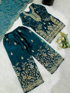 Evanik Blue Designer Wedding Embroidered Work Kids Palazzo Set | Grocsy