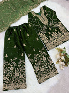 Evanik Green Designer Wedding Embroidered Work Kids Palazzo Set | Grocsy
