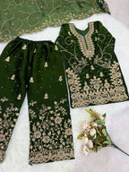 Evanik Green Designer Wedding Embroidered Work Kids Palazzo Set | Grocsy