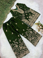 Evanik Green Designer Wedding Embroidered Work Kids Palazzo Set | Grocsy