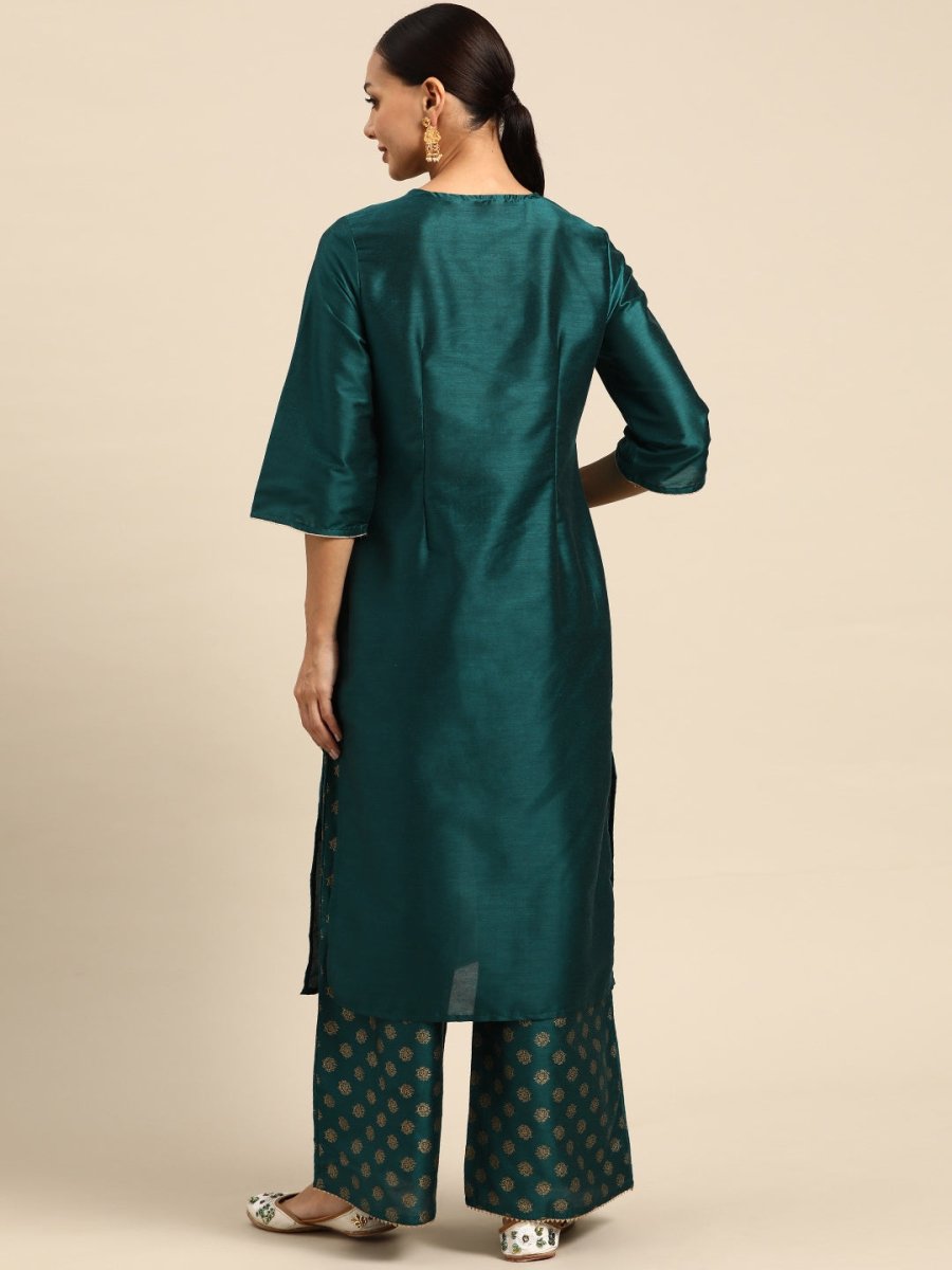 All About You Ethnic Motifs Embroidered Yoke Design Regular Sequinned Kurta with Palazzos | Grocsy