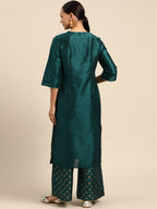 All About You Ethnic Motifs Embroidered Yoke Design Regular Sequinned Kurta with Palazzos | Grocsy