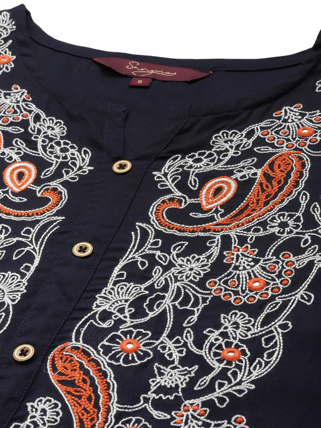 Sangria Women Navy Blue Ethnic Motifs Embroidered Kurta with Palazzos | Grocsy