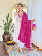 The52 Women's Embroidered Viscose Fabric Straight Kurta, Pant and Dupatta Set | Grocsy