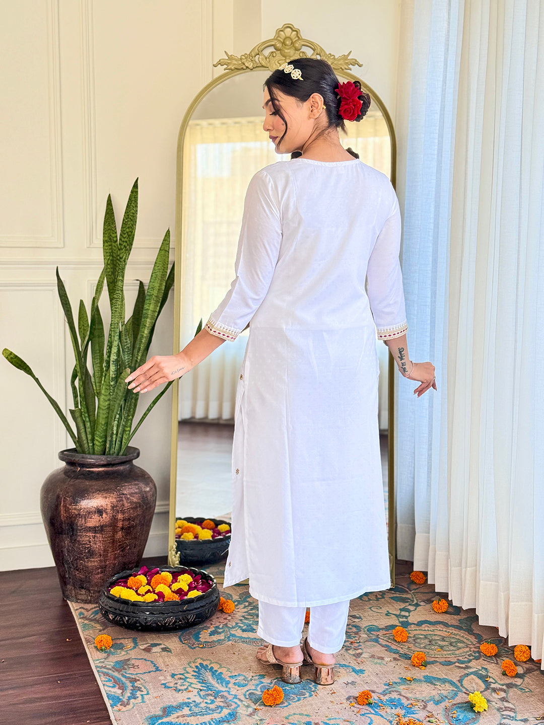 The52 Women's Embroidered Viscose Fabric Straight Kurta, Pant and Dupatta Set | Grocsy