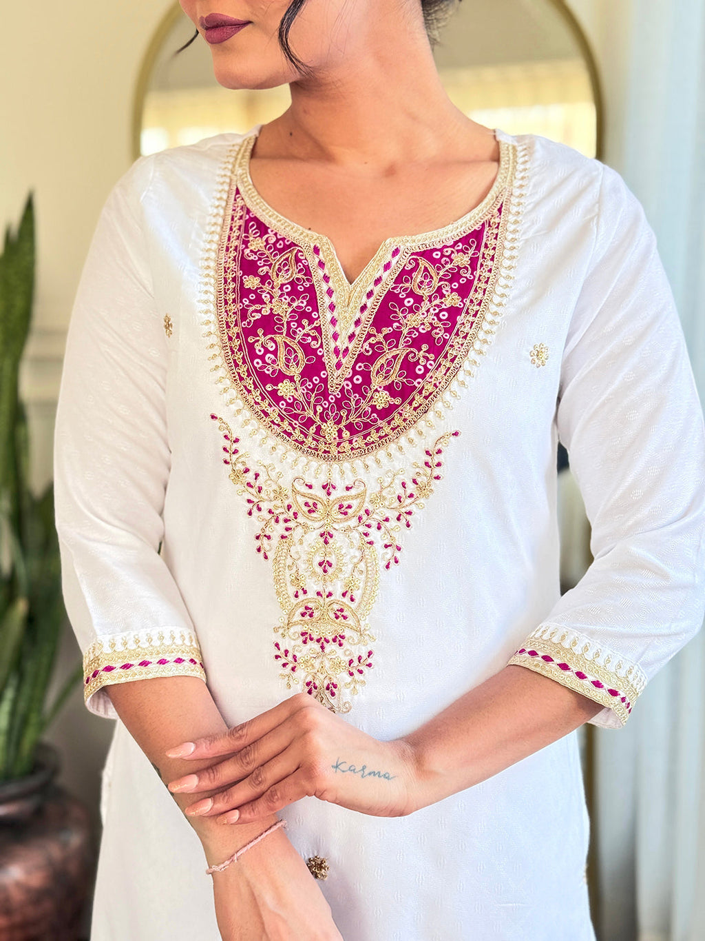The52 Women's Embroidered Viscose Fabric Straight Kurta, Pant and Dupatta Set | Grocsy