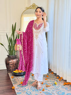 The52 Women's Embroidered Viscose Fabric Straight Kurta, Pant and Dupatta Set | Grocsy