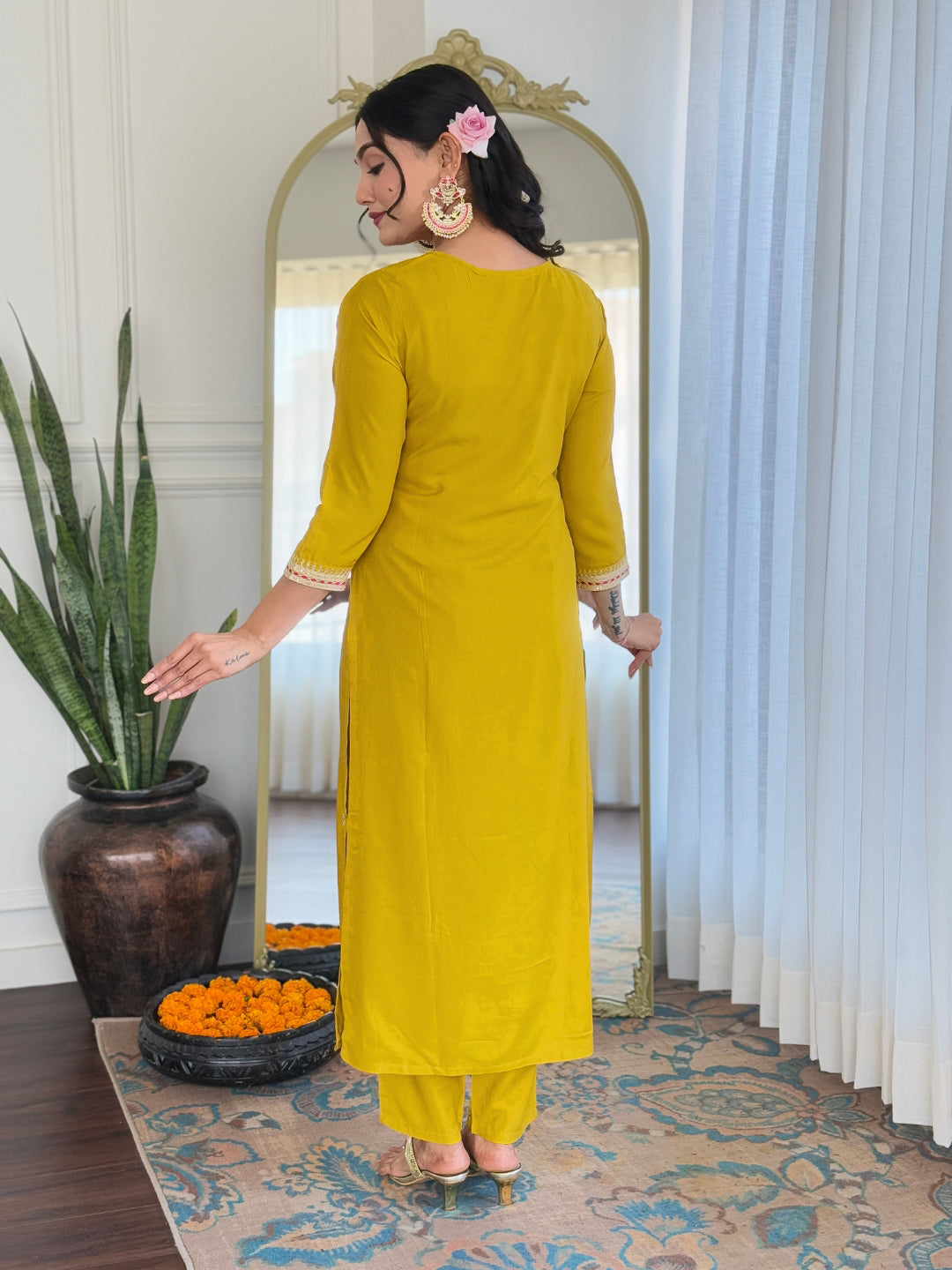 The52 Women's Embroidered Viscose Fabric Straight Kurta, Pant and Dupatta Set | Grocsy